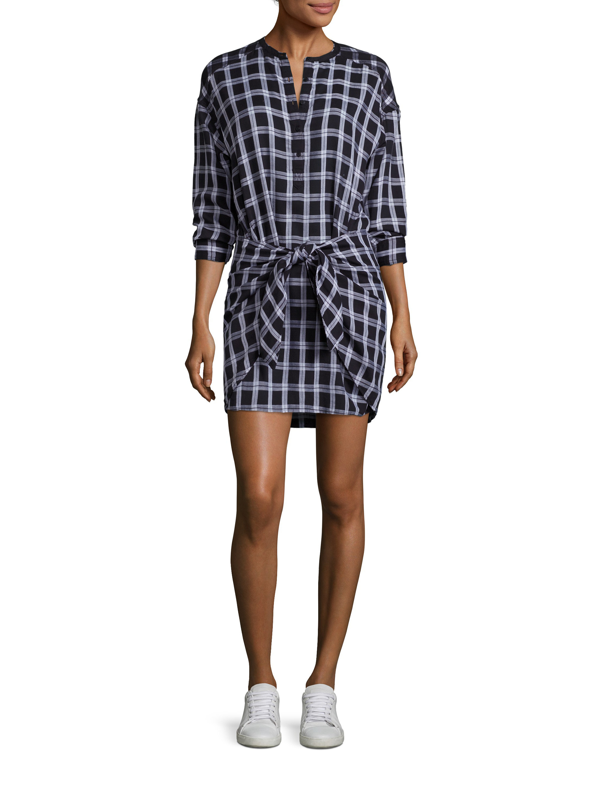 Rag & Bone Cotton Plaid Tie Dress in Black-Grey Heather (Gray) - Lyst